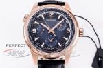 Perfect Replica Jaeger LeCoultre Polaris Geographic WT Dark Blue On Black Face Rose Gold Case 42mm Watch